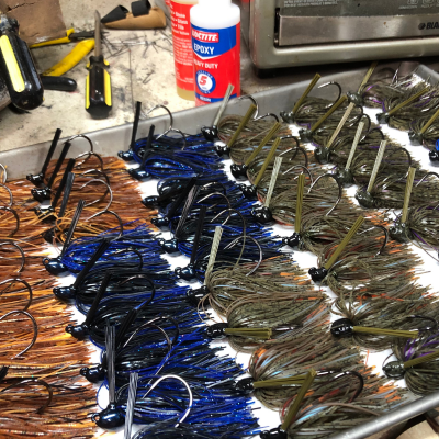 hand Made bass Jigs poised for packaging 
